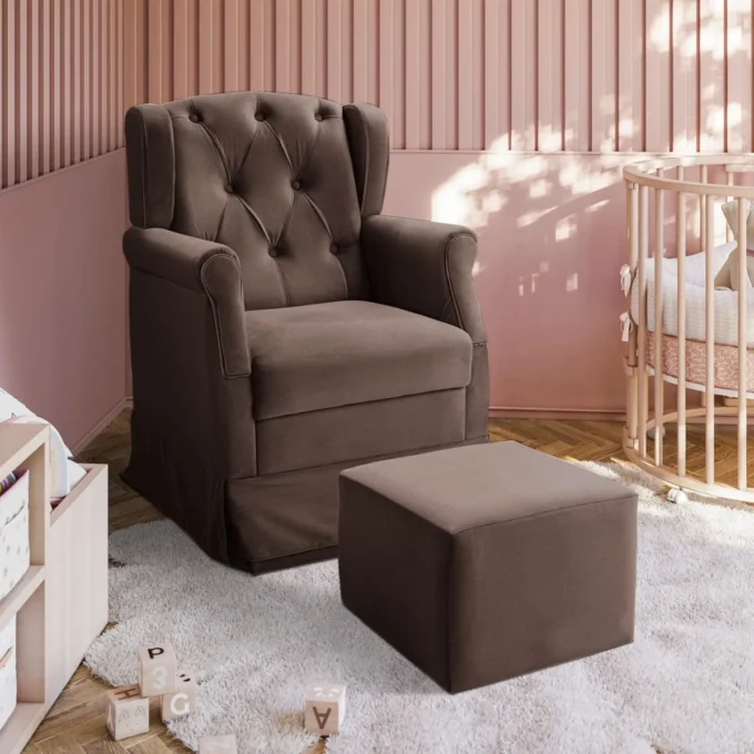 D NQ NP 2X 684745 MLB82942413104 032025 F poltrona de amamentaco balanco ternura puff suede cafe